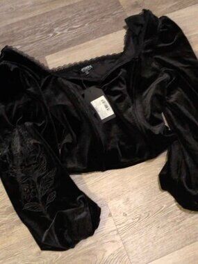 Disturbia Black Velvet Crop Top new